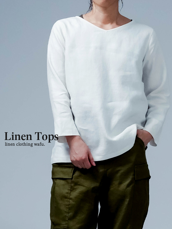 ※生産終了※【リネントップス】これで終わり 最後のリネン100%オックスフォード 秋冬向け リネントップス / 白色 p013c-wht3