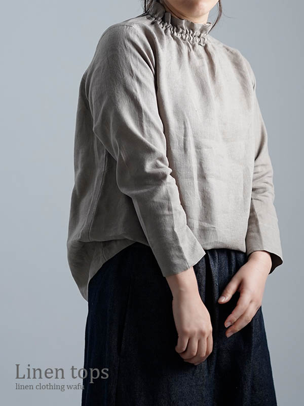 【wafu】雅亜麻 Linen Top タートル ネック インナー榛色(はしばみいろ) p014a-hbm1