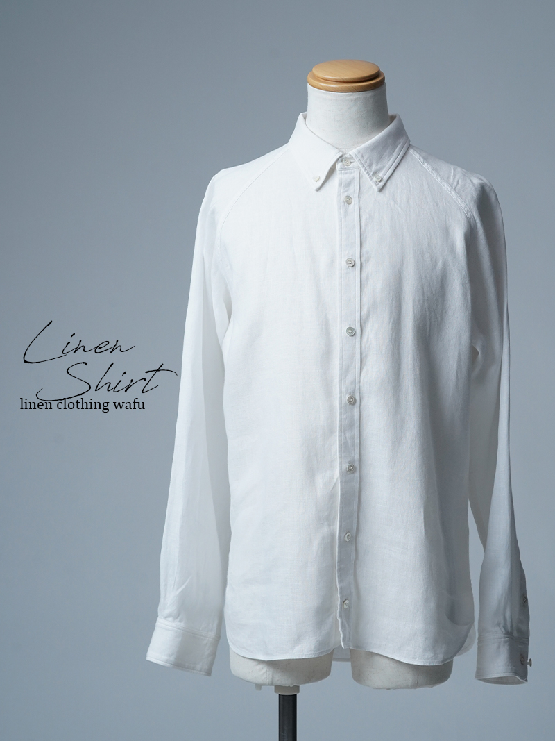 【リユース作品/Ｌサイズ】リネンシャツ ボタンダウンシャツ / 白色 sample-a1089