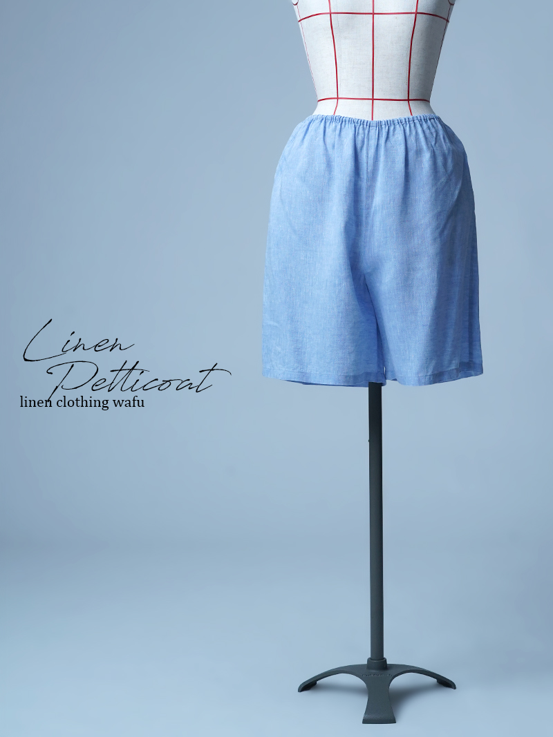 【リユース作品】リネンパジャマ リネンシャンブレー ルームウエア リネンハーフパンツ / ブルー sample-a1115