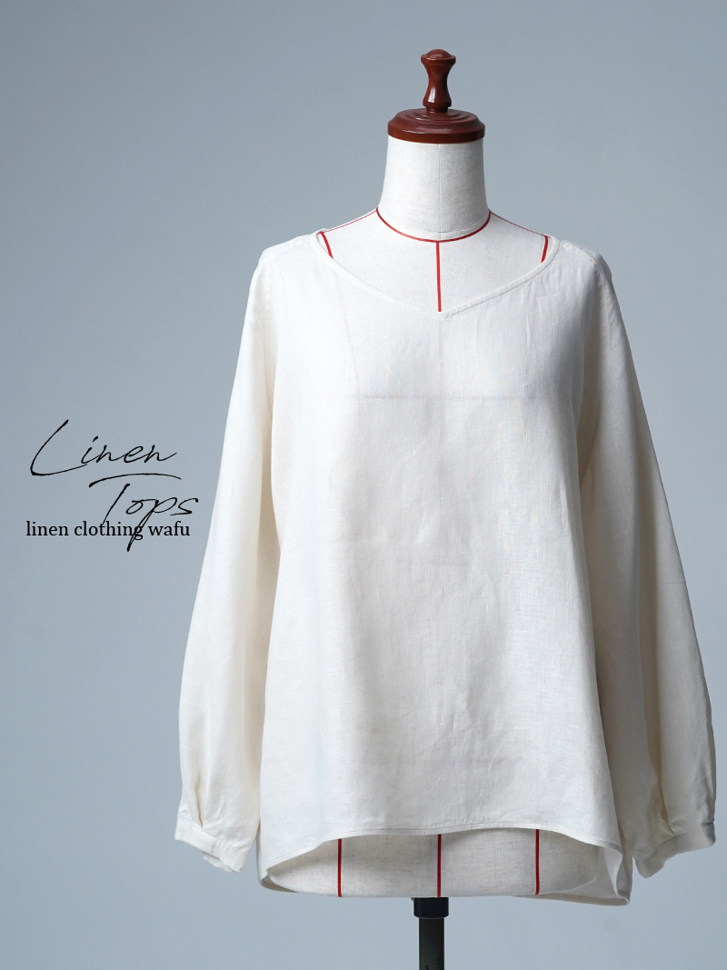 【リユース作品】リネントップス  Aライン袖ふんわりトップス / レモンシフォン sample-a1165
