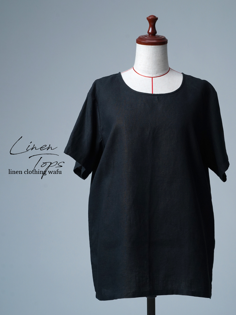 【リユース作品/Ｍサイズ】リネントップス メンズ 半袖トップス / 黒色 sample-a1166