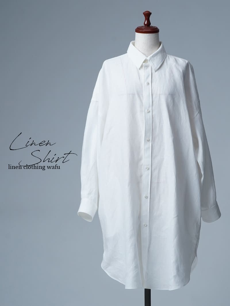 【リユース作品】リネンシャツ ビックシルエット シャツ/ 白色  sample-a1235