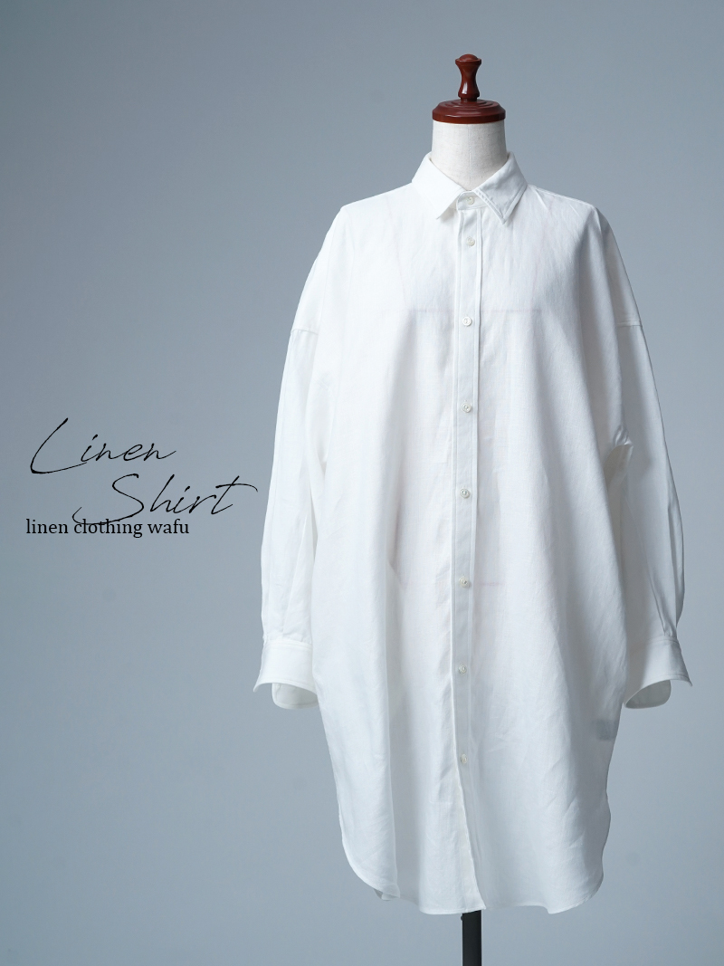 【リユース作品】リネンシャツ ビックシルエット シャツ/ 白色 sample-a1243