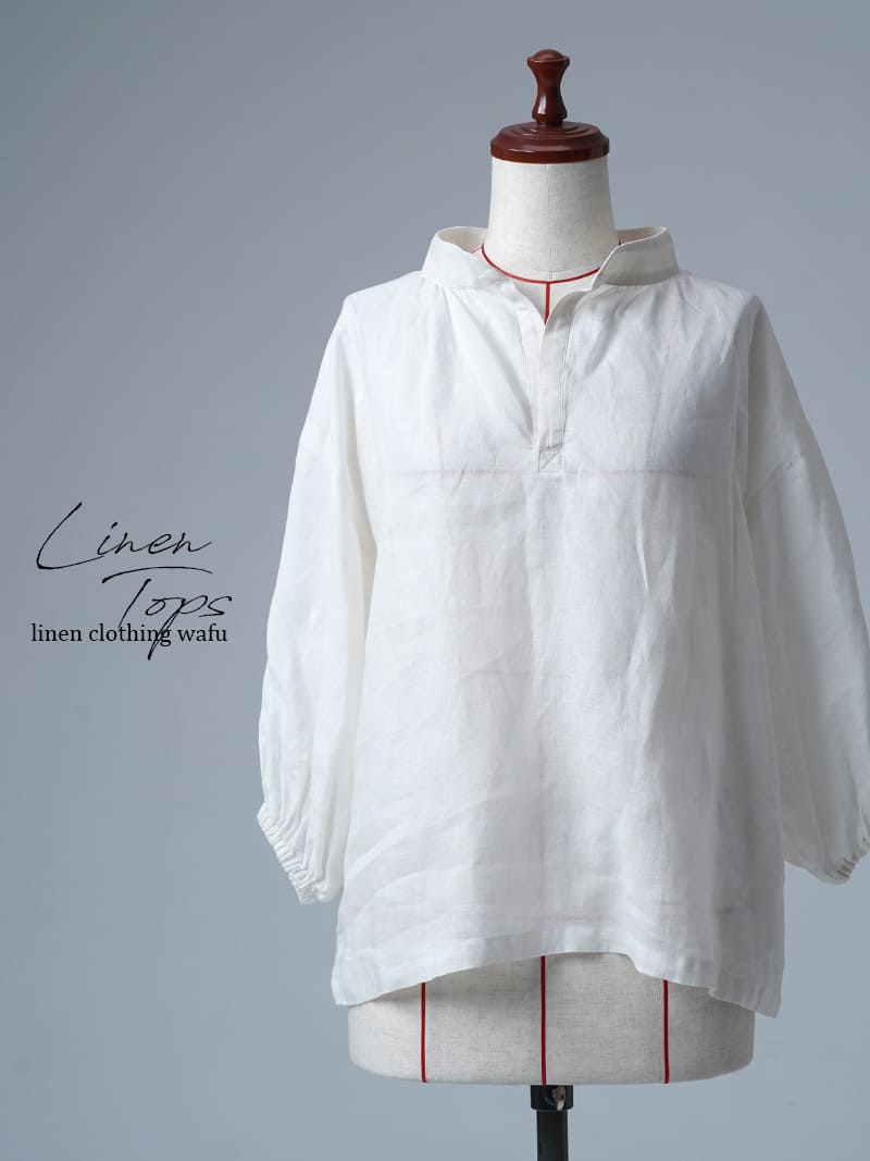 【見本品】リネントップス スキッパーブラウス 7分袖 / アイボリー sample-a1251