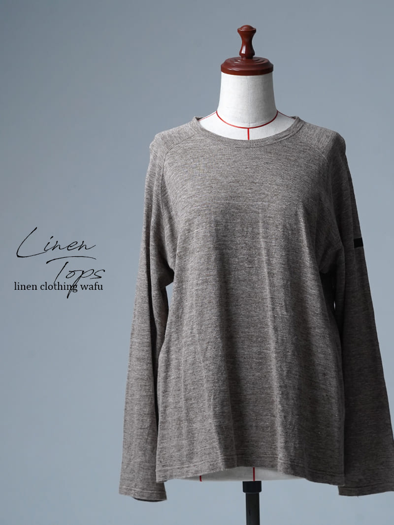 【リユース作品/Ｌサイズ】リネントップス ロングTシャツ / ローズグレー  sample-a1269