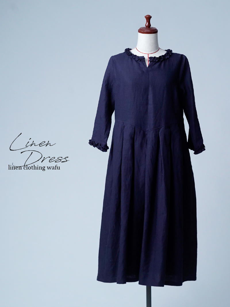 【初売り！】【サンプル作品】襟ぐりフリルデザイン 鍵盤タックワンピース / 黒紅色 sample-c0006