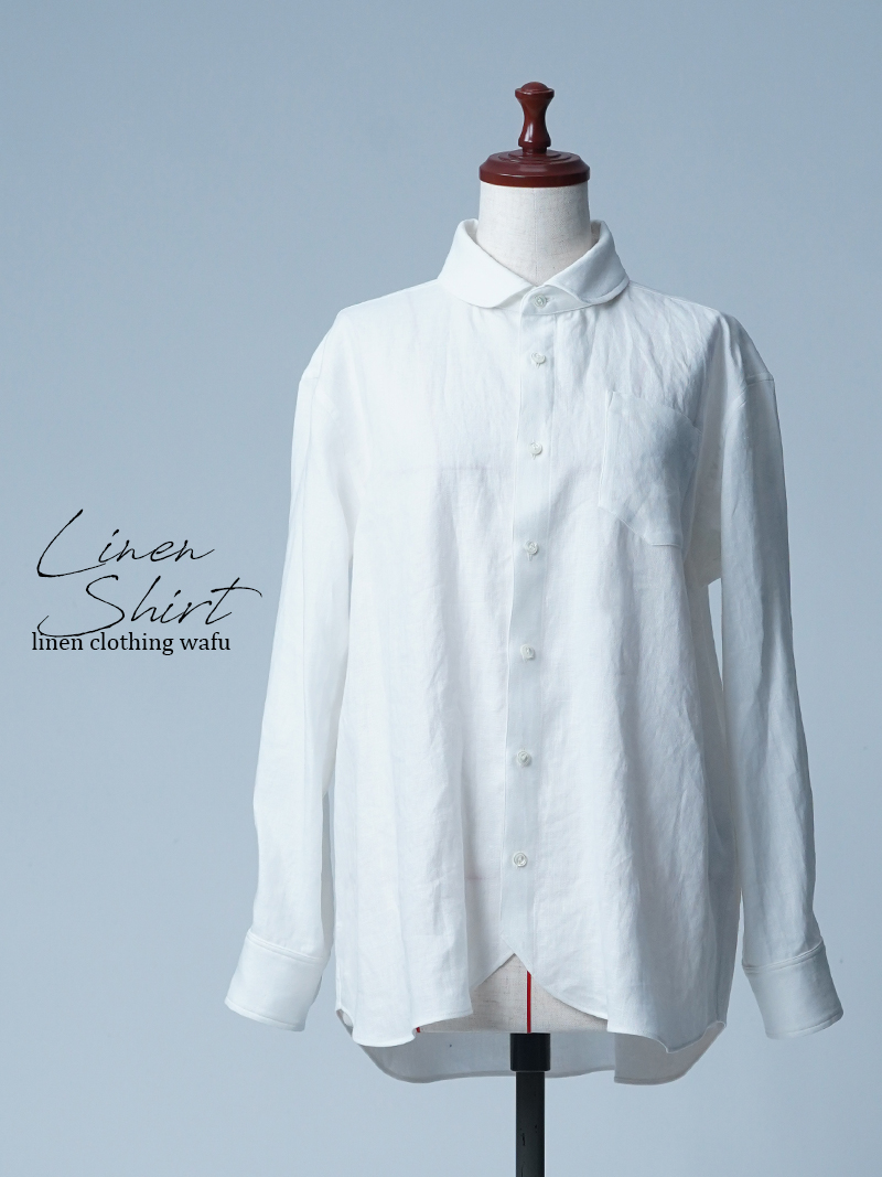 【初売り！】【サンプル作品/Lサイズ】丸襟 リネンブラウス / 白色 sample-c0020