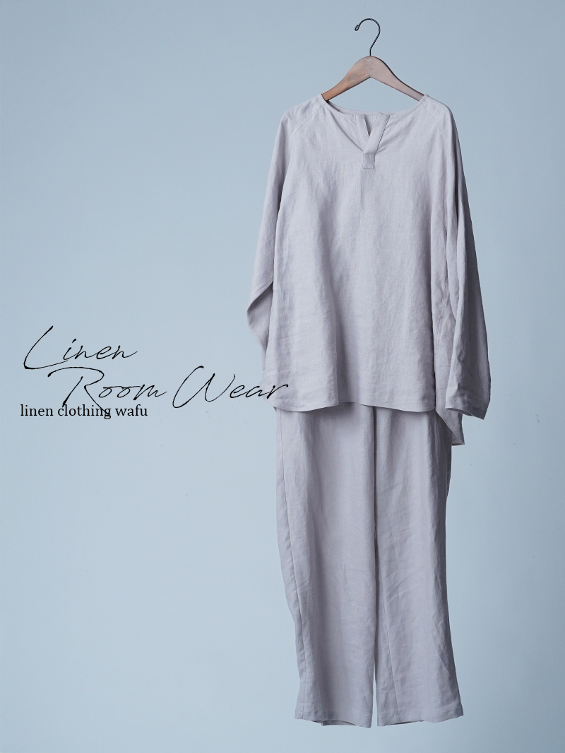 【初売り！】【サンプル作品/Lサイズ】スキッパー リネンパジャマ 上下セット / 灰桜 sample-c0024