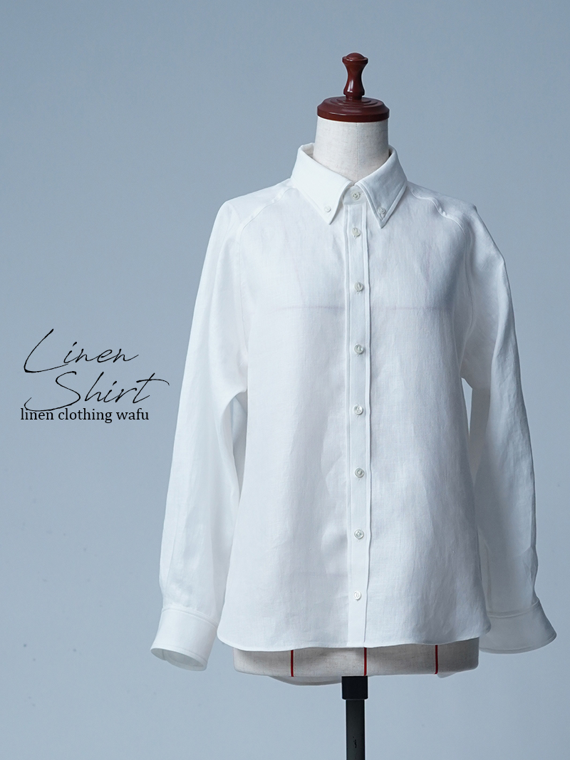 【初売り！】【サンプル作品 /Sサイズ】プレミアムリネン ボタンダウン ラグランスリーブシャツ / ホワイト sample-c0026