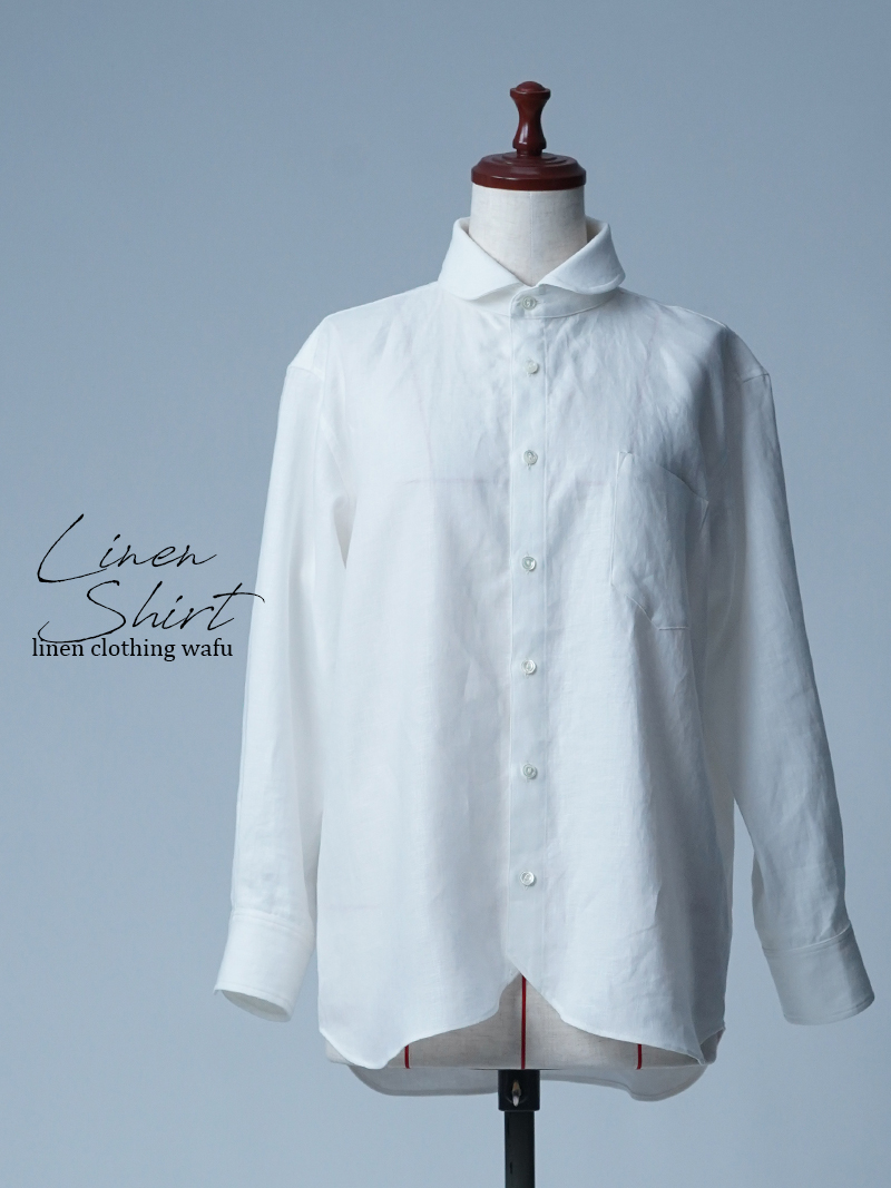 【初売り！】【サンプル作品/Mサイズ】丸襟 リネンブラウス / 白色 sample-c0033