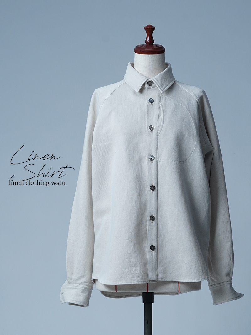 【初売り！】【サンプル作品/Mサイズ】メガネポケット付き リネンデニム シャツ / ナチュラル sample-c0085