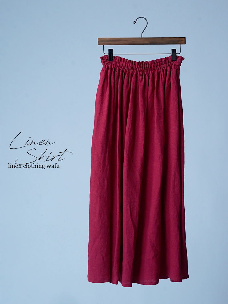 【初売り！】【サンプル作品/Lサイズ】リネン梨地 ロングスカート / レッド sample-c0131