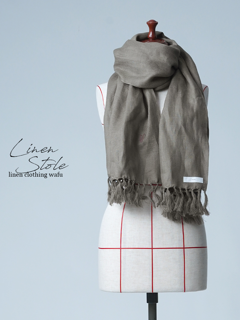 【初売り！】【訳あり作品】Wガーゼリネン フリンジストール / カーキ sample-c0169