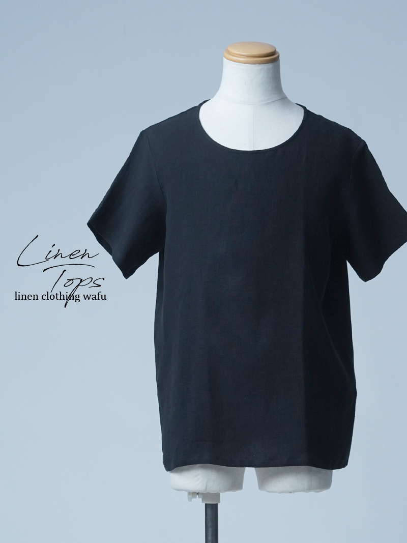 【初売り！】【サンプル作品/Mサイズ】リネン梨地 メンズ 半袖トップス / ブラック sample-c0176
