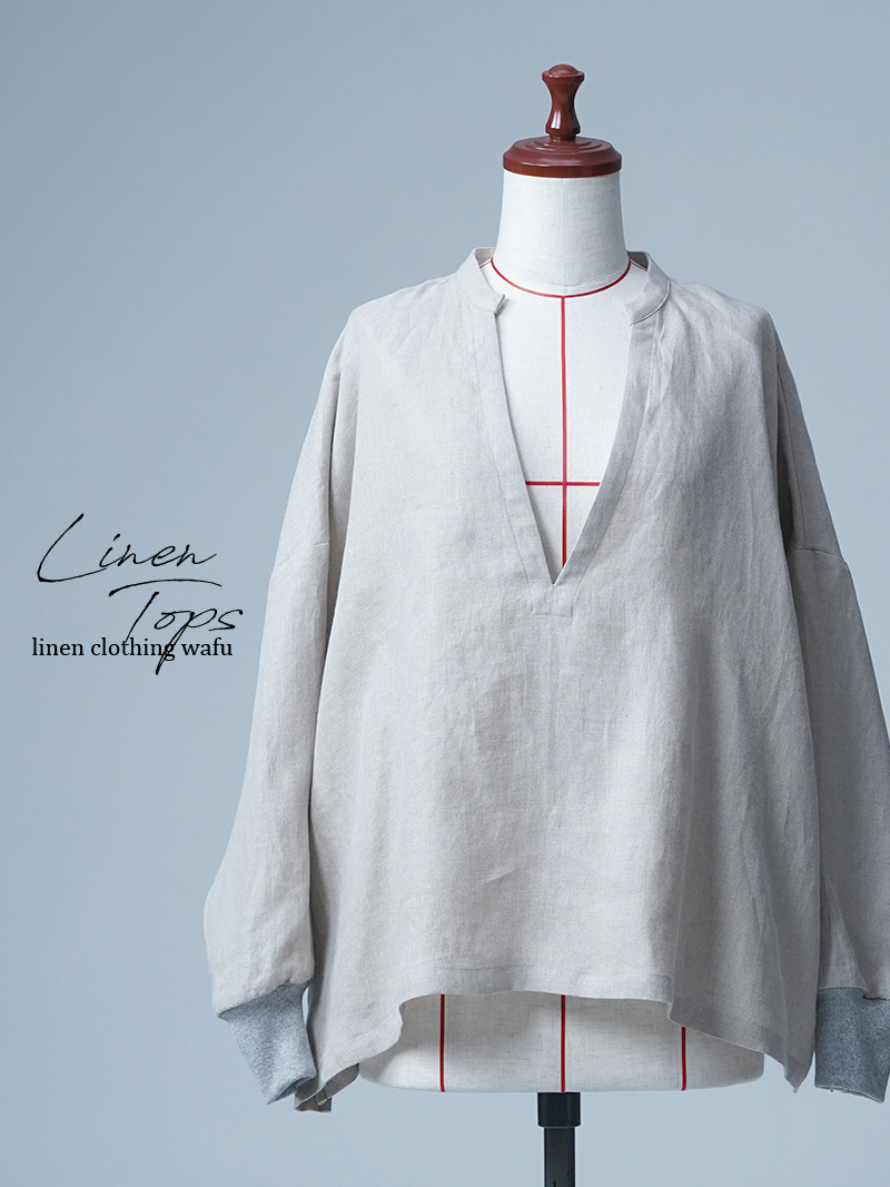 【見本品】プレミアムリネン Vネック シン・よしこT / フラックス sample-d0116