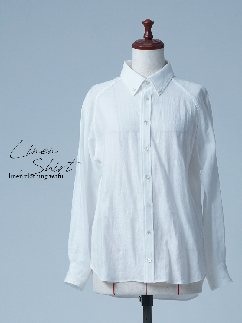 【見本品/Sサイズ】リネンシャツ ボタンダウンシャツ / 白色 sample-d0178