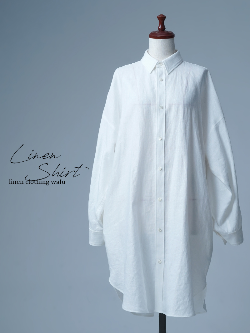 【見本品】リネンシャツ ビックシルエット シャツ / 白色 sample-d0185