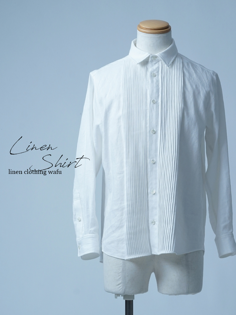 【見本品/Ｓサイズ】リネンシャツ リネンピンタックシャツ メンズシャツ / 白色 sample-d0211