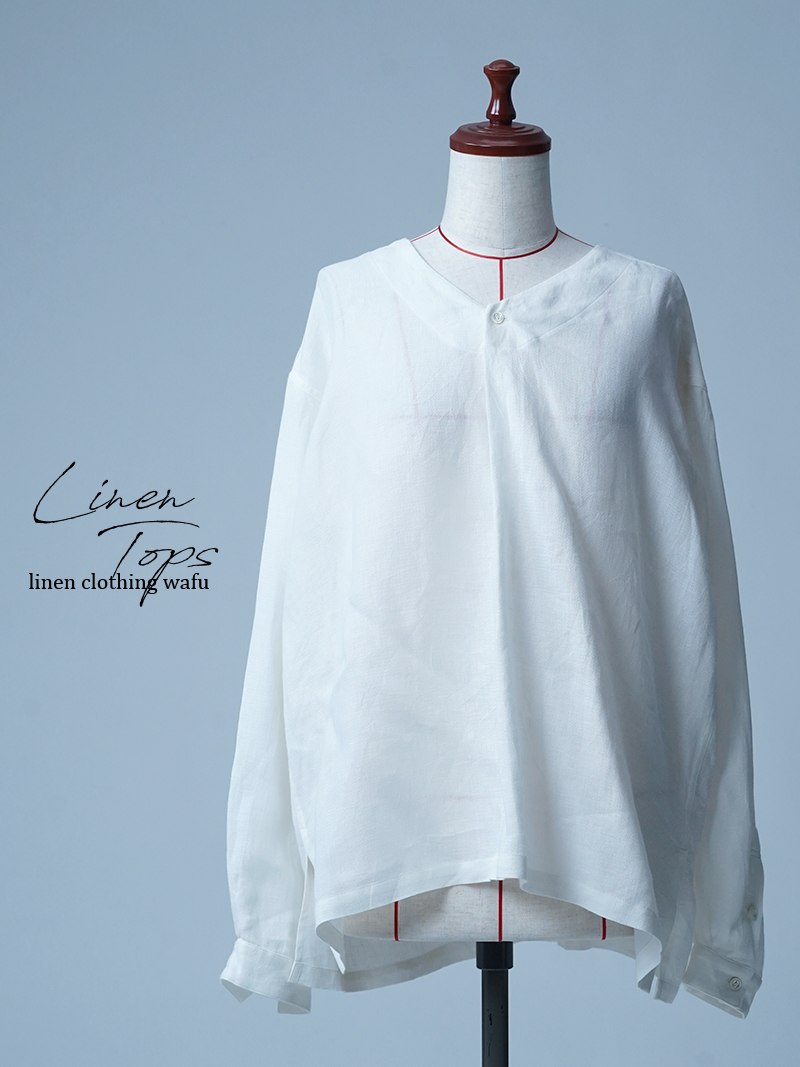 【見本品】リネントップス リネン梨地 Vネックトップス / オフホワイト sample-d0219