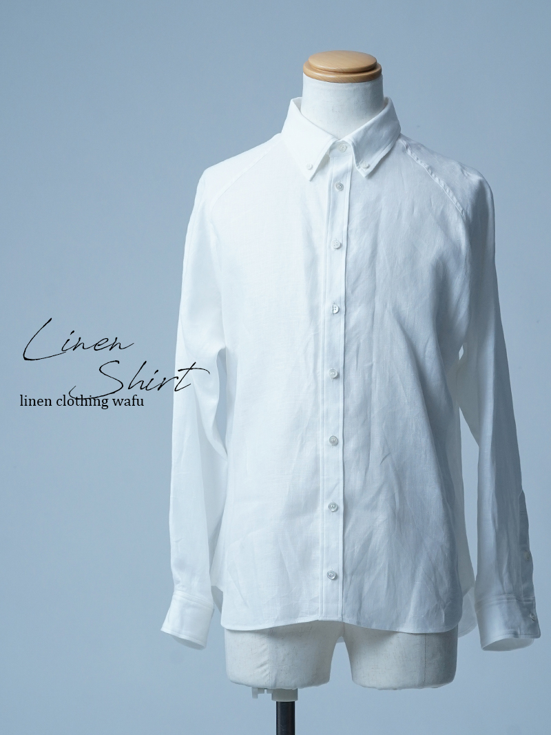 【見本品/Ｍサイズ】リネンシャツ ラグランスリーブシャツ / 白色 sample-d0225