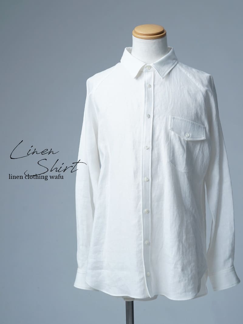 【見本品/Ｌサイズ】リネンシャツ ラグランスリーブシャツ / 白色 sample-d0250