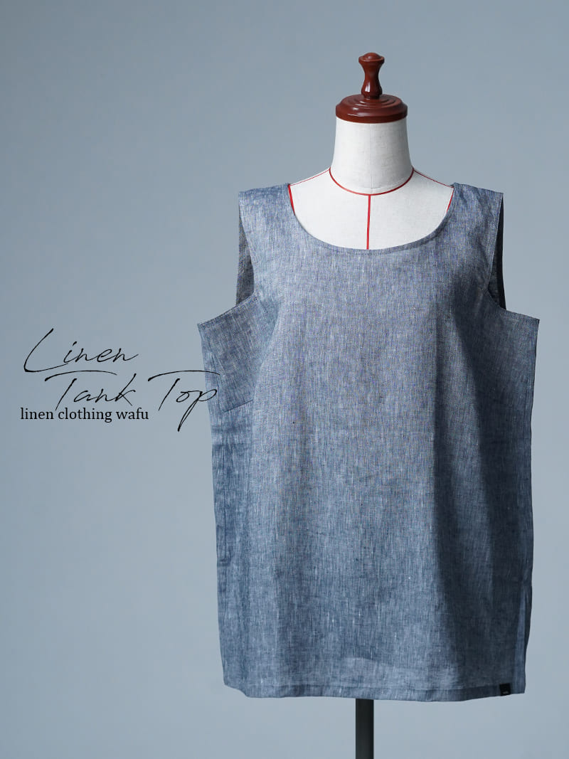 【見本品/ＬＬサイズ】リネンタンクトップ リネンシャンブレー よしタンクNEO / ネイビー sample-d0411