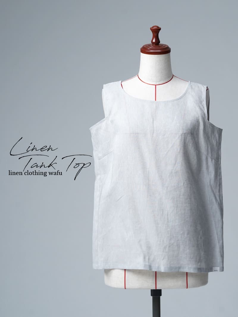 【見本品/Ｍサイズ】リネンタンクトップ リネンシャンブレー 脇汗対策 よしタンクNEO / ライトグレー sample-d0444