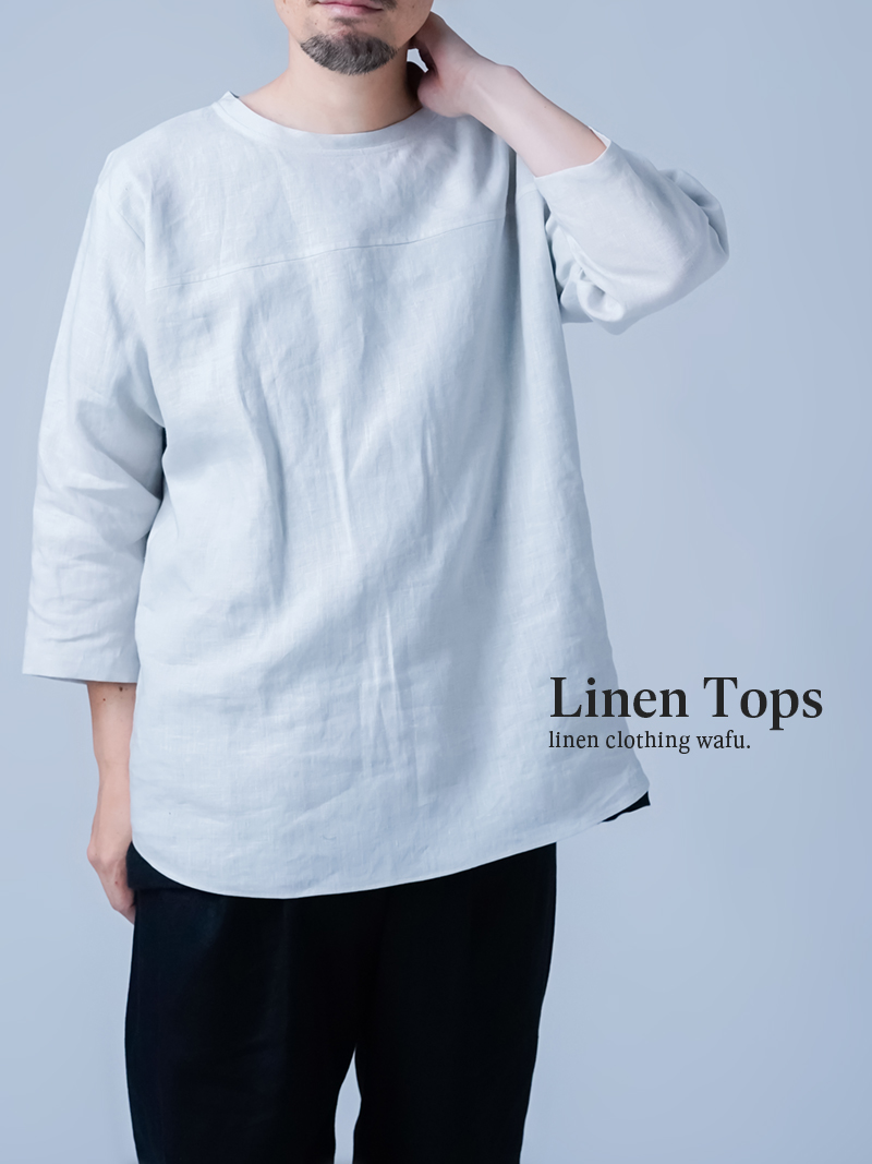 【リネントップス】機嫌のいい私を叶える リネン 7分袖 トップス ／ 白花色 t003k-wfw1