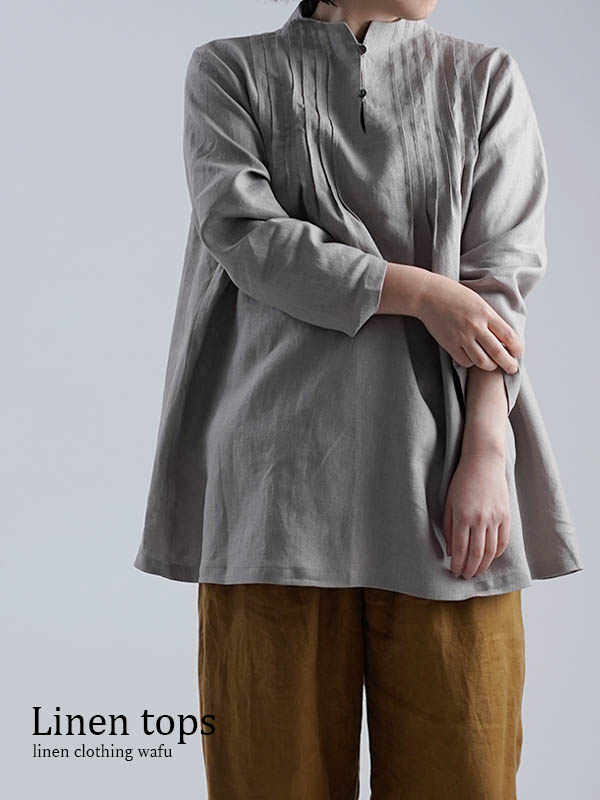 Linen Top ピンタック ボトルネック /アッシュパール t006a-asp2