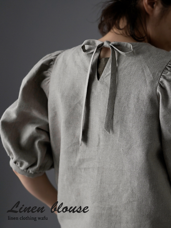※生産終了※Linen Puff Sleeve Blouse リネン ブラウス / 亜麻ナチュラル t006c-amn1