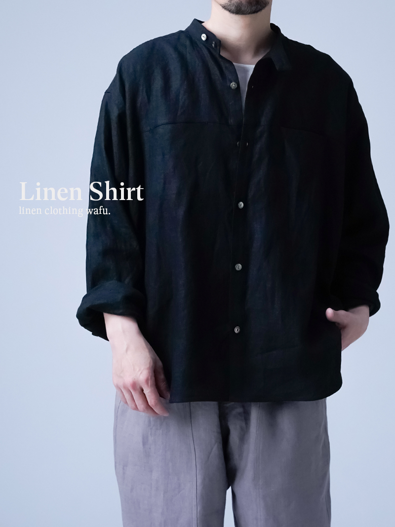 【リネンシャツ】ハートをわしづかみの 洗練されしシャツ ／ 黒色 t021i-bck1