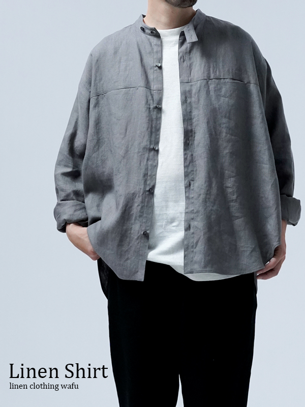 【リネンシャツ】ハートをわしづかみの 洗練されしシャツ ／ 鈍色 t021i-nib1