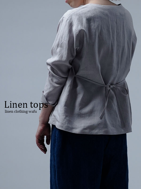 【wafu】Linen Top　ブラウジング トップス / 灰桜(はいざくら) t025h-hzk1