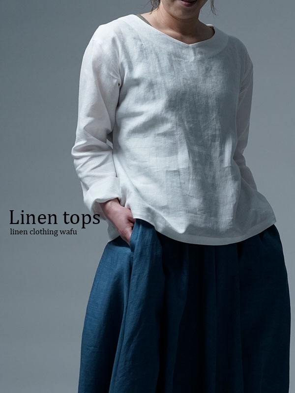 【wafu】Linen Top ブラウジング トップス / 白色 t025h-wht1