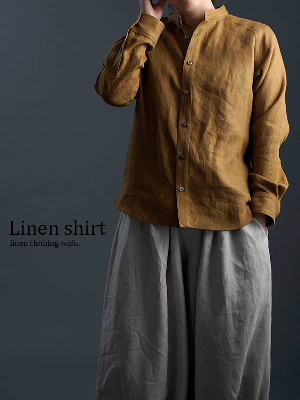 ※生産終了※【プレミアム】リネンシャツ 美しさ極まる 絶品のスタンドカラーシャツ ／ デリーブラス t034b-drs3