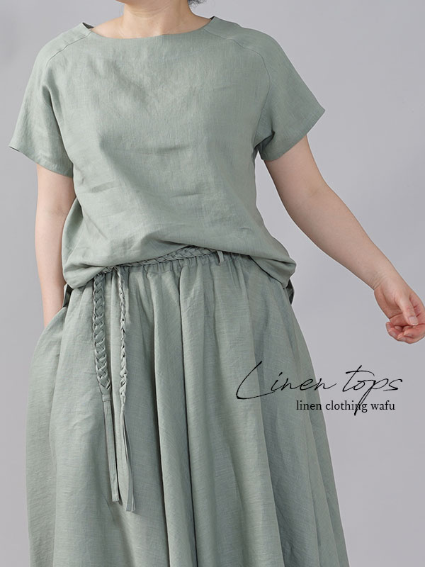 やや薄地 リネン Tシャツ リネンブラウス リネントップス リネンTshirt 男女兼用/青磁鼠(せいじねず)【M-L】t038f-snz1