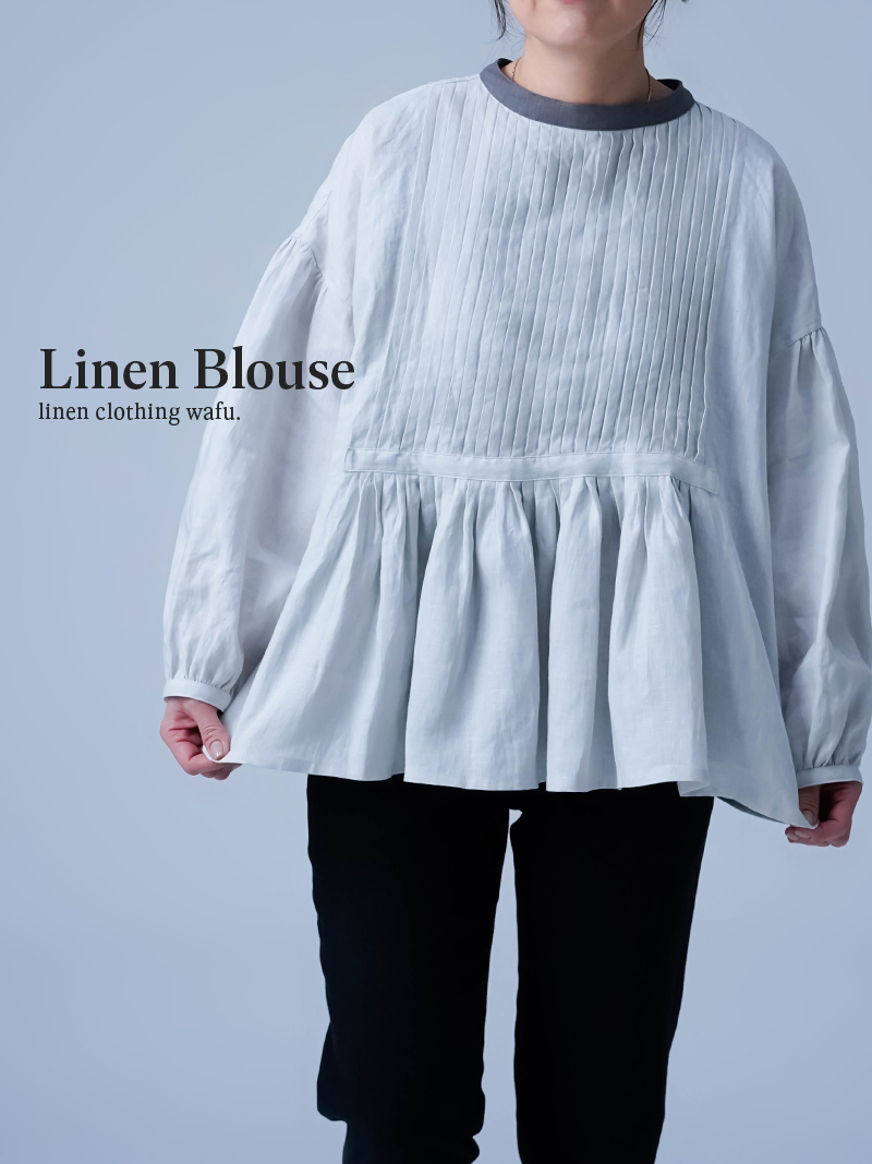 【リネンブラウス】洗練された対比が魅力的 ピンタック ブラウス ／ 白花色 t046c-wfw1