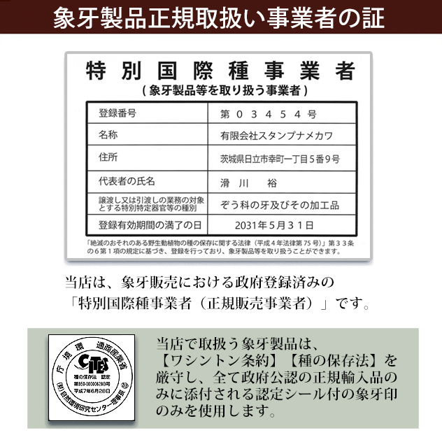 手彫り 象牙 15ミリ 銀行印 特上 トカゲ革 ケース 個人印