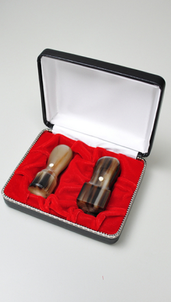 会社設立応援2点セット【D】 オランダ水牛 濃色（中卸） （角印21.0mm×60mm）