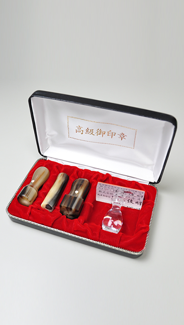 会社設立完全4点セット【A】-2 オランダ水牛 濃色（中卸）（角印24.0mm+プラスティック台）