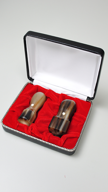 会社設立応援2点セット【D】 オランダ水牛 濃色（中卸） （角印21.0mm×60mm）