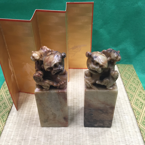 落款用 石材 寿山石 獅子 2体1セット