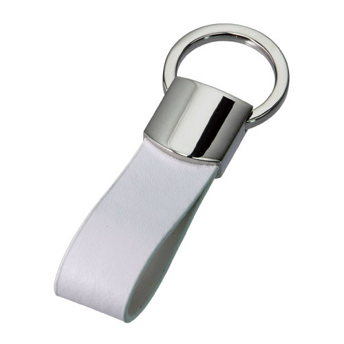 レザー&メタルキーリング(白) 販促プレス