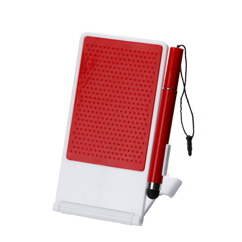 タッチペン付スマホスタンド(ボディ白/マット赤)