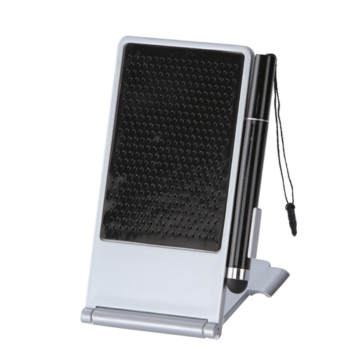 タッチペン付スマホスタンド(ボディシルバー/マット黒)