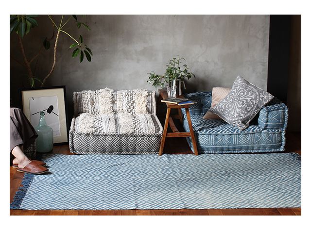 block multi sofa rug NOS blue ブロックマルチソファ ラグ ブルー a.depeche アデペシュ