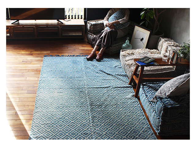 block multi sofa rug NOS blue ブロックマルチソファ ラグ ブルー a.depeche アデペシュ