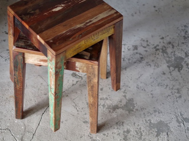 2点1セット】RECYCLE WOOD STOOL リサイクルウッドスツール LIFE