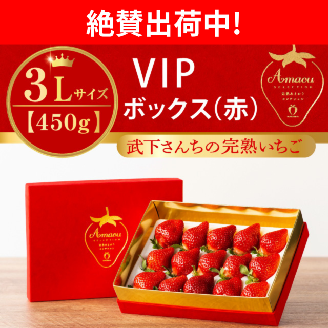 VIPボックス赤 完熟あまおう 3Lサイズ 450g ギフトのスタンダード